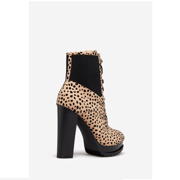 Bootie Cheetah Lace up Booties Winter Fall - Picture 3 of 9